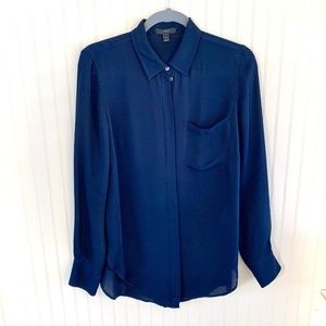 J. Crew Navy Blue 100% Silk Tunic Button Down Blouse